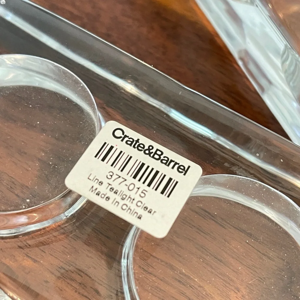 Pair CRATE & BARREL CLEAR HEAVY GLASS 4 VOTIVE BLOCK BAR WEDDING TABLE BANISTER